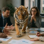 Tiger på bord ved møde