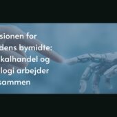 Maiz står foran en menneskehånd og en robothånd Visionen for fremtidens bymidte: når lokalhandel og teknologi arbejder sammen